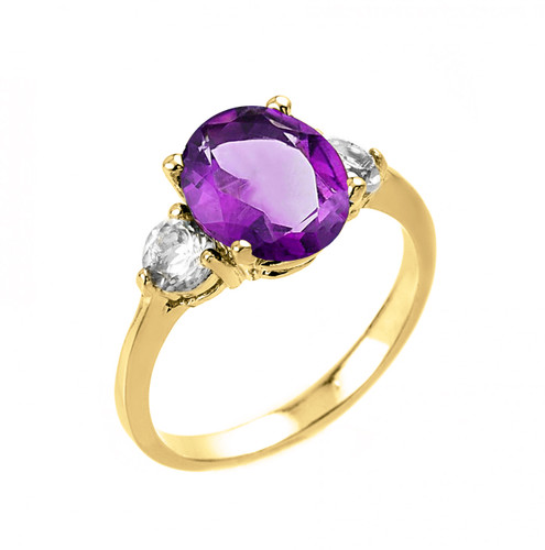 Yellow Gold Amethyst and White Topaz Ring