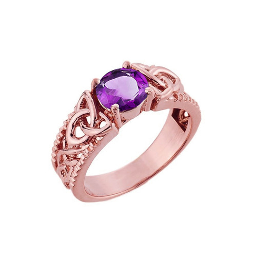 Rose Gold Celtic Knot Amethyst Gemstone Ring