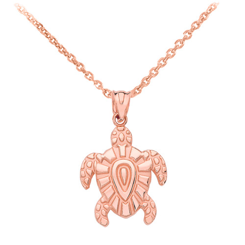 Rose  Gold Tribal Hawaiian Turtle Pendant Necklace