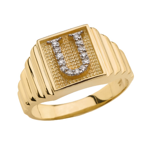 Yellow Gold Diamond Initial U Ring