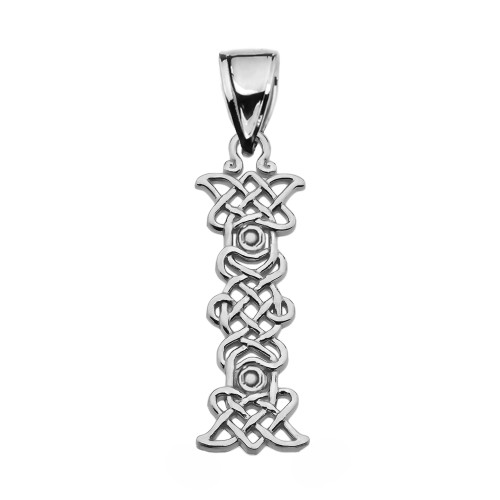 "I" Initial In Celtic Knot Pattern Sterling Silver Pendant Necklace