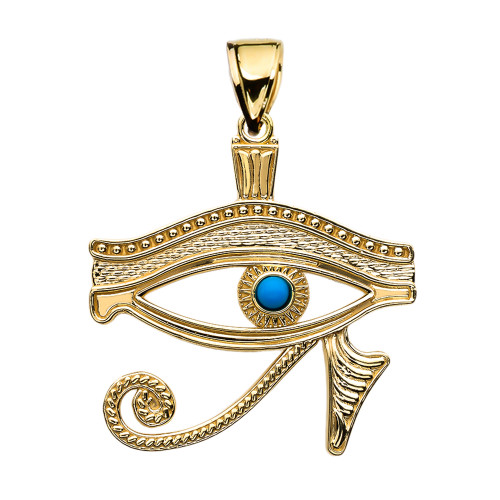 Eye of Horus Yellow Gold Turquoise Pendant Necklace