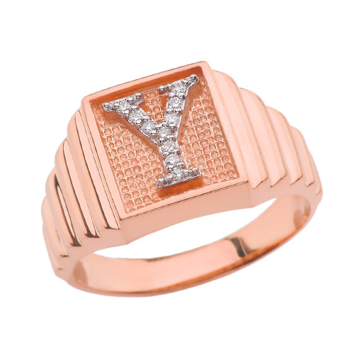 Rose Gold Diamond Initial Y Ring