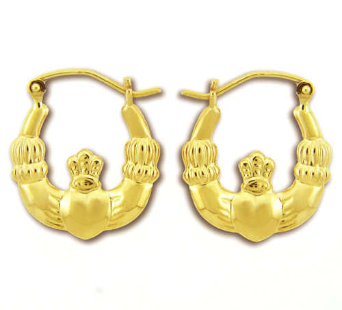 14KT Polished Gold Claddagh Earring