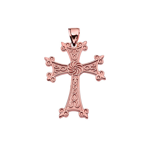 Eternity Armenian Cross "Khachkar" Rose Gold Pendant Necklace (Small)