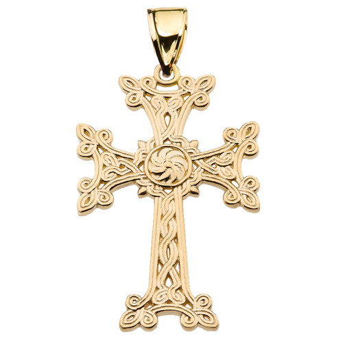 Eternity "Khachkar" Armenian Cross Yellow Gold Pendant Necklace (Large)