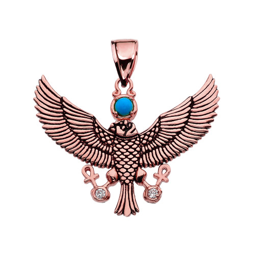 Diamond Falcon of Tutankhamun holding the ‘Ankh’ Cross Rose Gold Pendant Necklace