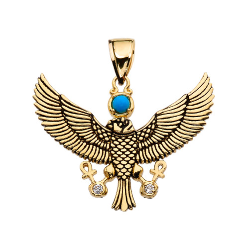 Diamond Falcon of Tutankhamun holding the ‘Ankh’ Cross Yellow Gold Pendant Necklace