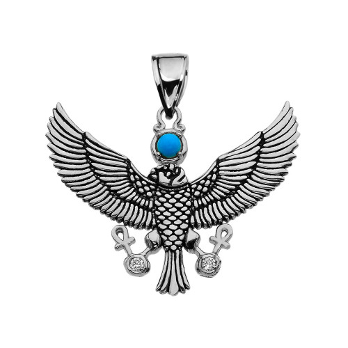 Cubic Zirconia Falcon of Tutankhamun holding the ‘Ankh’ Cross Sterling Silver Pendant Necklace