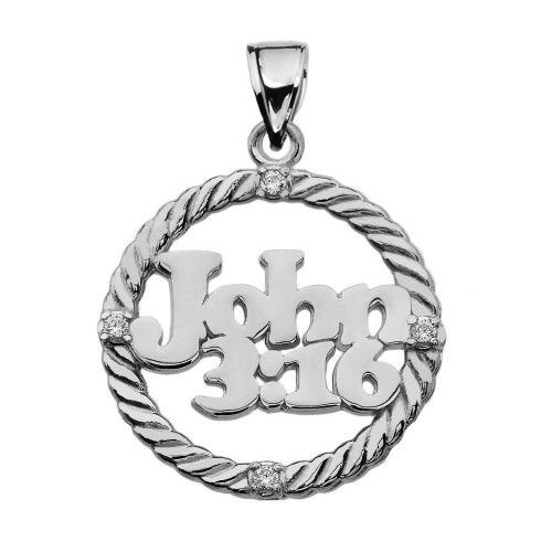 White Gold John 3:16 Cubic Zirconia Rope Design Pendant Necklace