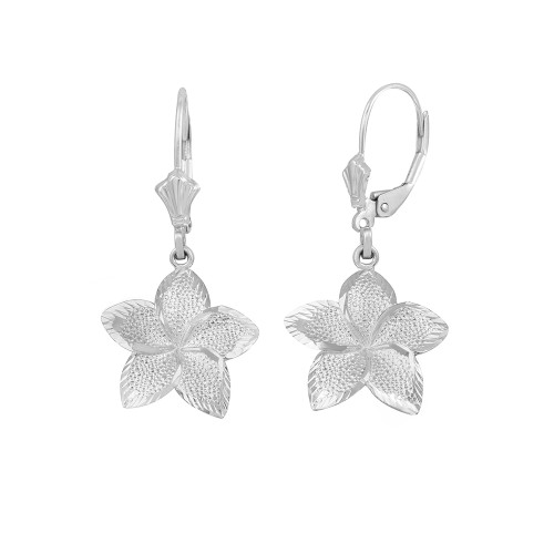 Sterling Silver Five Petal Textured Plumeria Flower Earring Set (Small)