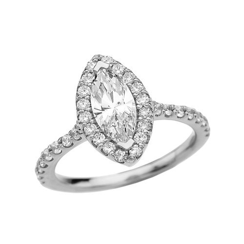 1.5 Carat Cubic Zirconia Marquise Solitaire Elegant White Gold Engagement Proposal Ring