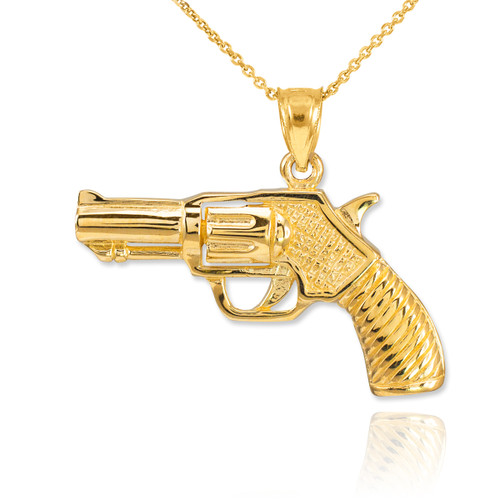 Gold Revolver Gun Pendant Necklace