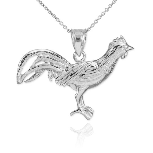 White Gold Rooster Pendant Necklace