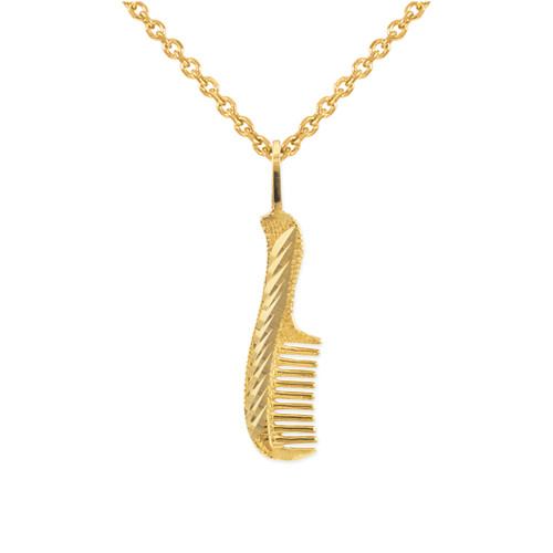 Gold Diamond Cut Hair Comb Charm Necklace
