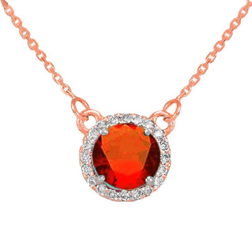 14k Rose Gold Diamond Garnet Necklace