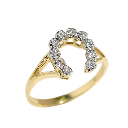 Yellow Gold Cubic Zirconia Horseshoe Ladies Ring