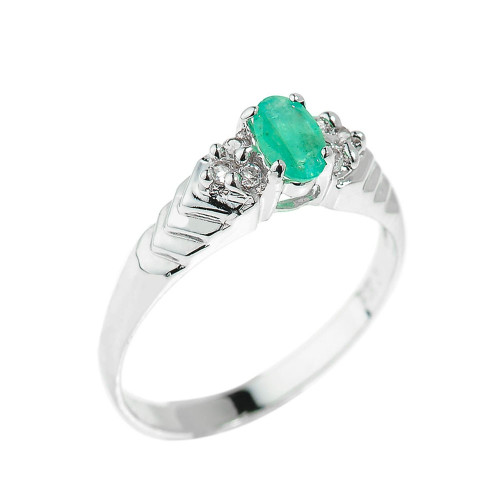 Sterling Silver Emerald Gemstone Ladies Ring