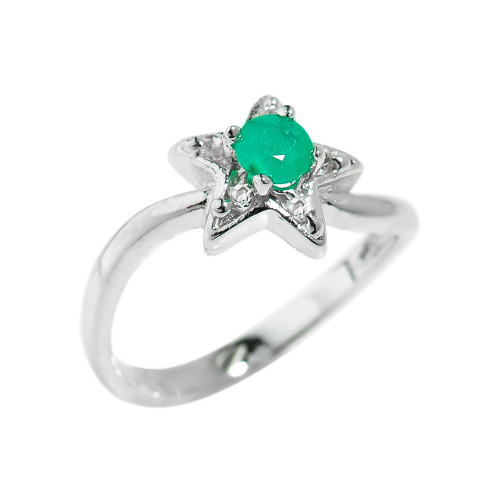 Sterling Silver Round Shaped Emerald Gemstone Ladies Ring