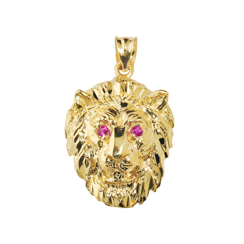 Solid Yellow Gold Diamond Cut Lion Head Pendant