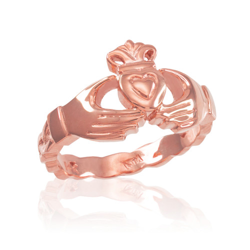 Rose Gold Claddagh Engagement Ring with Celtic Band