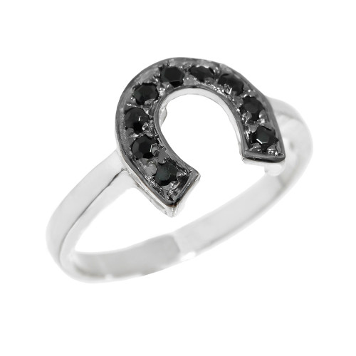 Sterling Silver Black Onyx Horseshoe Ladies Ring