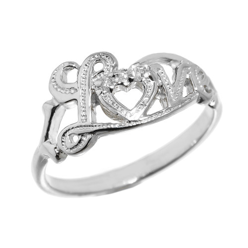 "Love" Script White Gold Diamond Ring