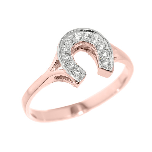 Rose Gold CZ Studded Ladies Horseshoe Ring