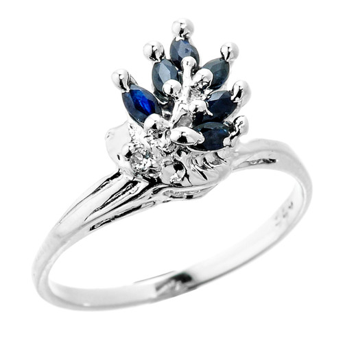 Sterling Silver Marquise Blue Sapphire September Birthstone Drop Ring