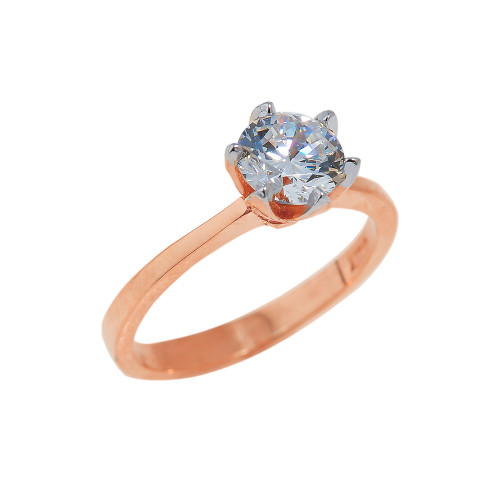 Solid Rose Gold CZ Engagement Ring