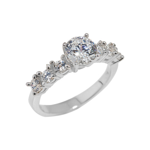 Sterling Silver CZ-Studded Engagement Ring