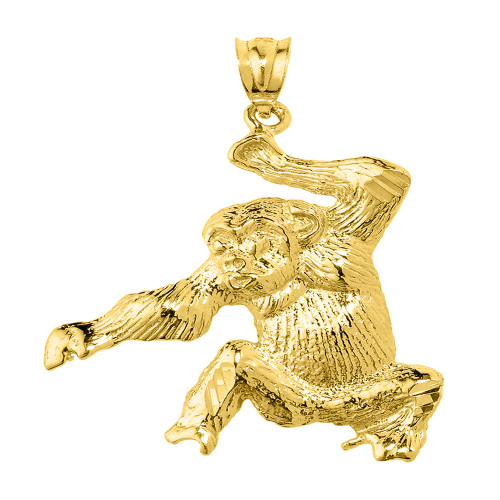 Yellow Gold Diamond Cut Monkey Pendant