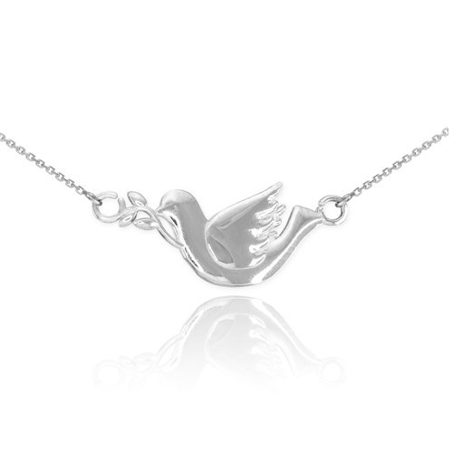 14K White Gold Dove Necklace