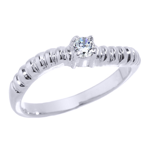 White Gold Curved Stackable CZ Birthstone Ring