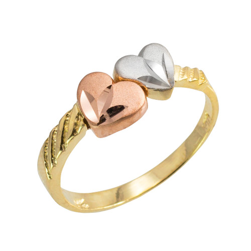 Gold Diamond Cut Hearts Ring