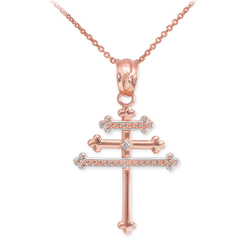 Rose Gold Diamond Maronite Aramaic Cross Necklace