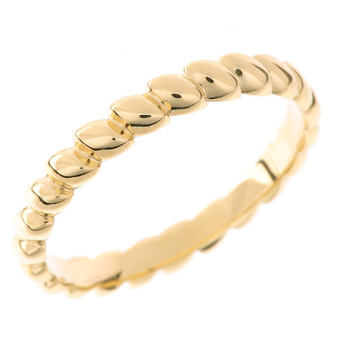Solid Yellow Gold Rice Beaded Stackable Ring