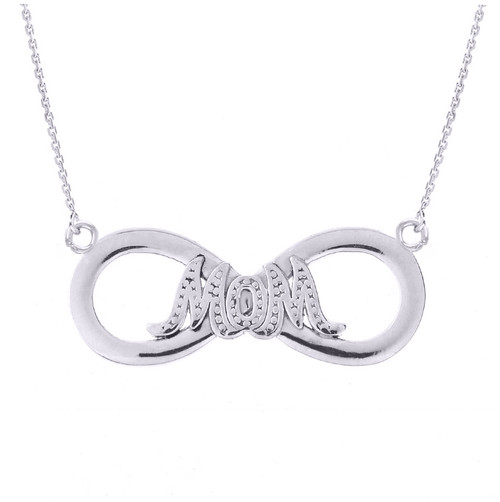 14k White Gold Infinity "MOM" Pendant Necklace