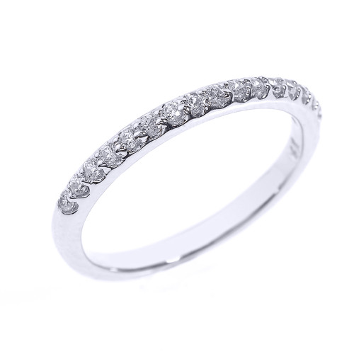 14k White Gold CZ Stackable Wedding Band
