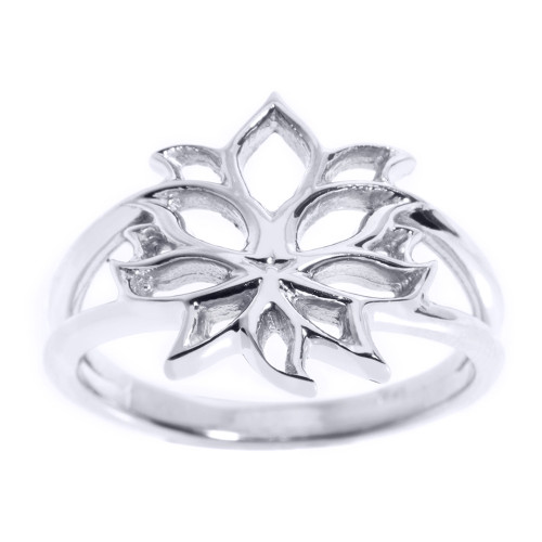 White Gold Lotus Blossom Flower Ladies Ring