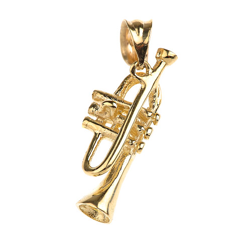 Gold Trumpet Charm Pendant Necklace