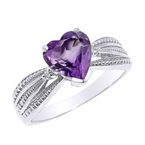 Beautiful White Gold Amethyst and Diamond Proposal Ring