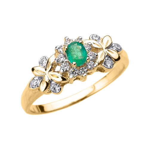 Yellow Gold Emerald and Diamond Engagement Ring