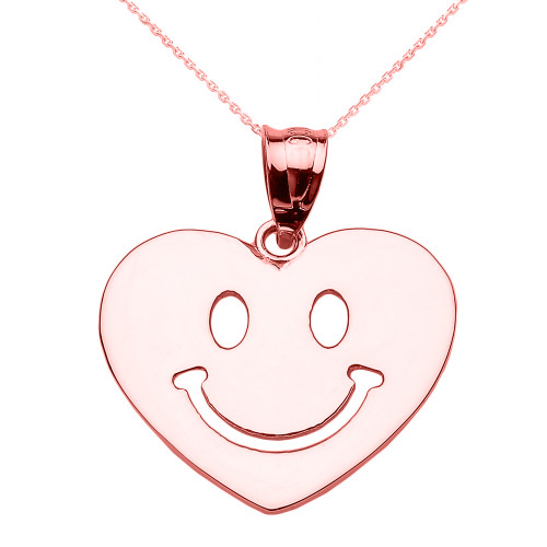 Rose Gold Happy Smiley Face Heart Pendant Necklace