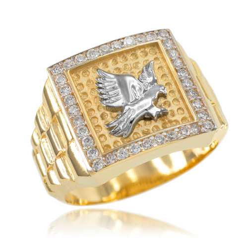 Gold Watchband Design Men's Eagle CZ Ring