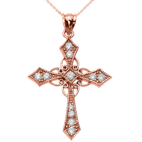 Rose Gold Diamond Celtic Cross Pendant Necklace