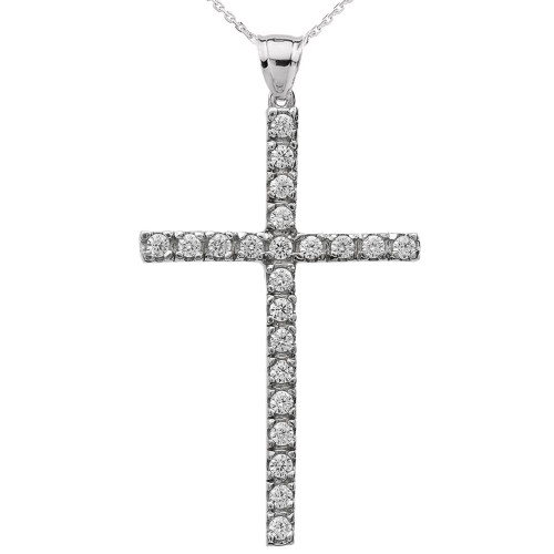 White Gold Diamond Cross Pendant Necklace