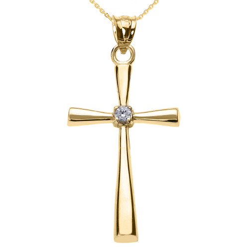 Yellow Gold Solitaire Diamond Cross Pendant Necklace