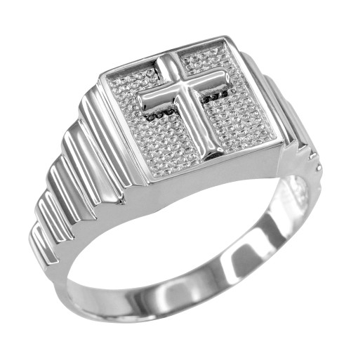 Sterling Silver Cross Square Mens Ring