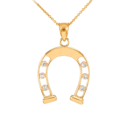 Gold Lucky Horseshoe Necklace w Diamonds